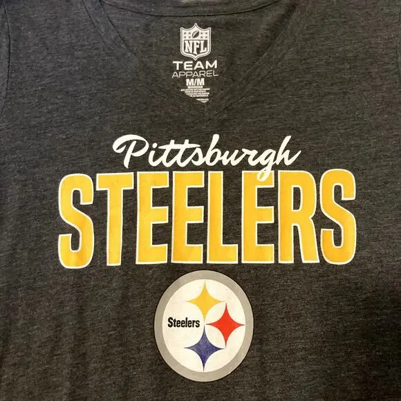 NFL Team Apparel Pittsburgh Steelers Dark Grey Women's Tshirt Size M/M Logo - Picture 3 of 5